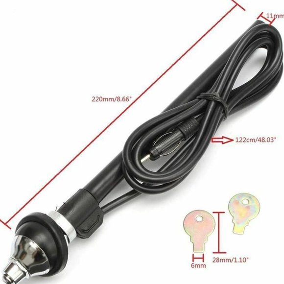 Universal 31" Steel Mast Extended Hide-a-Way AM/FM Locking Car Antenna w/2-keys - Picture 3 of 4